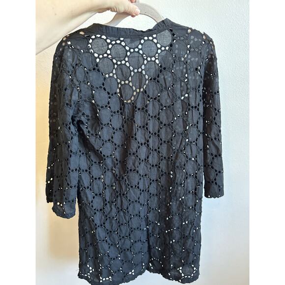 Black Eyelet Beach Swimsuit Cover Up Goth Grunge Witch Vampire Vacation Resort - Picture 1 of 7